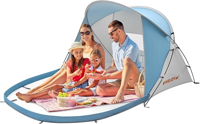 #WEJOY Beach Tent for 3-4 Person Portable Beach Shade Sun Shelter Canopy with UPF 50+ UV Protection Carrying Bag Stakes for Beach Camping Hiking