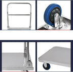 Push Cart Stainless Steel Platform Truck Foldable Handle Thicken Panel for Luggage Tools Appliances Transport High Bearing Capacity Push Cart Platform Hand Truck (304 60