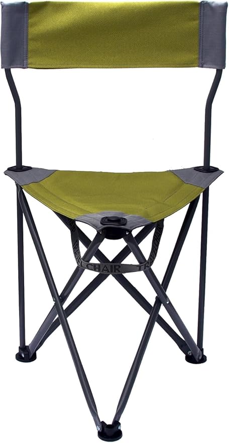 Travel Chair Ultimate Slacker, Quick Folding Tripod Stool with Backrest, Fishing Camping Hiking Chair with Carry Strap, Polyester, Green