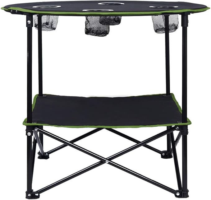 LEADALLWAY Camping Tables That Fold Up Lightweight Portable Outdoor Table with 4 Cup Holders and Carrying Bags for Outdoor Picnic,Barbecue,Travel,Fishing(Black+Army Green)