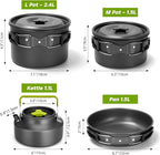 Odoland 29pcs Camping Cookware Mess Kit, Non-Stick Lightweight Pots Pan Kettle, Collapsible Water Container and Bucket, Stainless Steel Cups Plates Forks Knives Spoons for Outdoor Backpacking Picnic