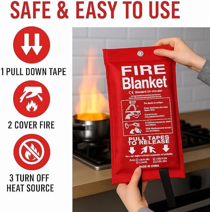 Emergency FIRE Blanket of Fiberglass – 2 Pack - 40x40 2-FIRE Suppression Safety for Home,Kitchen,Camping CAR,RV – BE Prepared & Stay Safe Today