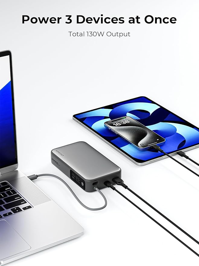 Portable Charger 20000mAh, 100W PD Fast Charging Power Bank with Built-in USB C Cable Smart Digital Display Laptop Battery Pack for MacBook, iPad, iPhone, Samsung, Steam Deck and More