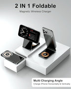 2-in-1 Wireless Charging Station, 15W Fast Mag-Safe Wireless Charger Compatible with iPhone 17 16 15 14 13 12 Pro Max, Foldable Portable Phone Charger Stand with USB-C Cable (No AC Adapter)