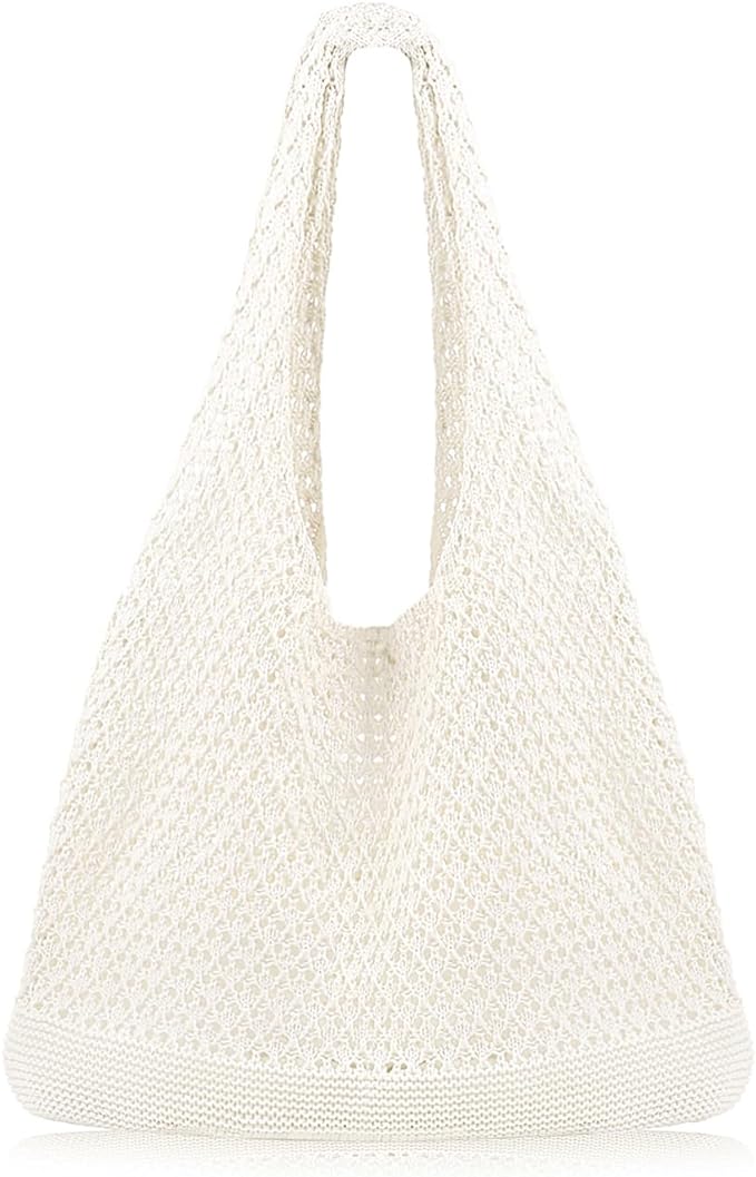 COOKOOKY Crochet Beach Tote bag Summer Beach Bag for Women Aesthetic Mesh Tote Bag Hippie Bag Knit Bag
