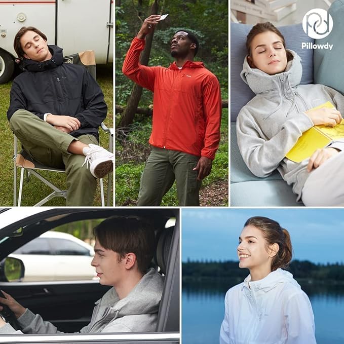 Full Zip Hoodie – Inflatable Built-in Travel Pillow – Comfortable Rest On-The-Go – Perfect for Airplane and Trips