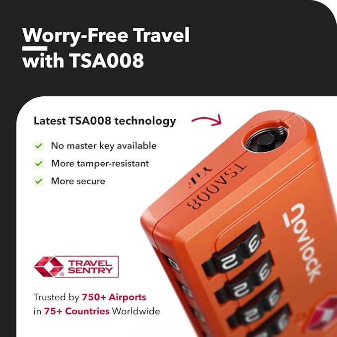 Luggage Locks TSA Approved with Inspection Indicator and Resettable 4-Digit, Easy-to-Read Combination, TSA Locks for Luggage, Suitcases, Backpacks & Travel Bags, Orange, 4-Pack