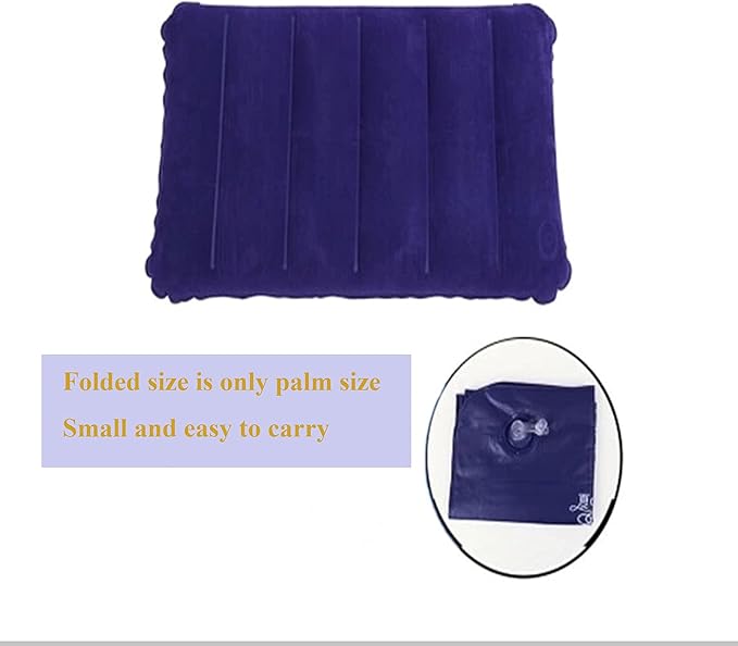 Ultralight Inflatable Camping Pillow Squared Flocked Fabric Air Pillow for Beach Hiking,Camping,Traveling,Napping,Desk Rest,Neck Lumbar Support(Purple)