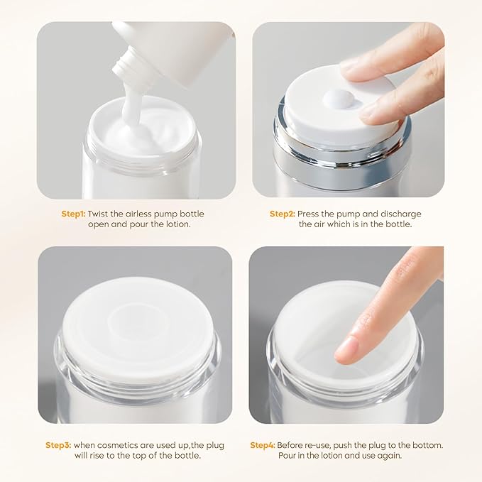 Travel Size Containers Airless Pump Jars with Label 30ml 1 Oz Acrylic Press Hand Cream Jar TSA Approve Leak Proof Refillable Lotion Dispenser Travel Containers for Toiletries Face Moisturizer - 2Pack