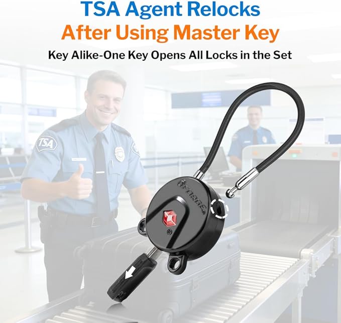 FORGE TSA Approved Luggage Locks Keyed Alike, TSA006 Dimple Key Travel Lock with Zinc Alloy Metal Body, Secure Cable Lock for Suitcase, Backpack, Luggage & Toolbox, Black 2 Pack.