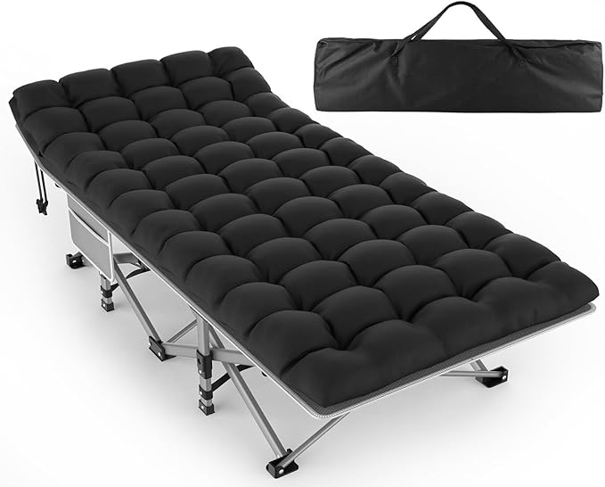 ZENPETIO Oversized XXL Folding Camping Cot, Heavy Duty Sleeping Cot for Adults with Mattress and Pillow, Portable Cot Bed with Carry Bag for Outdoor Camp Travel Home Guest Office, 78x32x18
