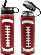 22 oz Football Water Bottle, Sports Cup Flask Metal Thermo Travel Mug with 2 Lids, Stainless Steel Double Wall Vacuum Leakproof Insulated Water Bottles, Football Accessories Stuff Gifts for Boys Girls