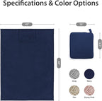 DEZ FURNISHINGS 4-in-1 Travel Compact Blanket Pillow Super Soft Velvet with Luggage Sleeve and Backpack Clip, Navy, 60" W x 45" H