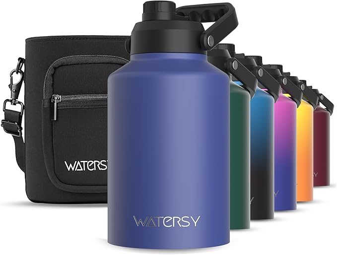 WATERSY 1 Gallon Water Bottle Insulated(Cold for 48 Hrs),BPA Free&Leak Proof,128oz Stainless Steel Water Jug,Big thermo,Large Water Bottle with Handle for Gym,Hiking,Camping&Travel,Deep Blue