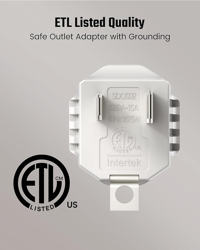 3 Prong to 2 Prong Adapter, ETL Listed Polarized Grounding Converter, Portable Plug Adapter, 3 Pin to 2 Pin Power Adapter for Wall Outlets Plugs, Heavy Duty Wall Plug for Old Homes White (4 Pack)