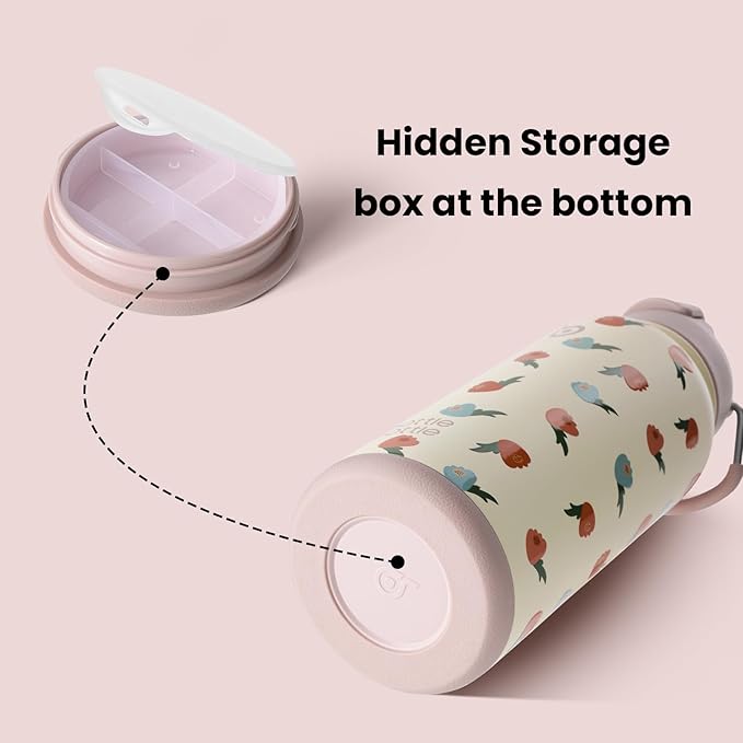 BOTTLE BOTTLE 32oz Insulated Water Bottle Stainless Steel Sport Water Bottle with Straw Dual-use Lid Design for Gym with Pill Box