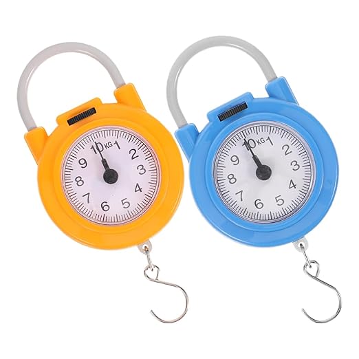 ABOOFAN 2pcs Portable Mini Digital Hanging Weight Scales with Hook High Precision Spring Travel Luggage Scale for Home and On-the-go Small Electronic Weighing Set in Yellow and Blue