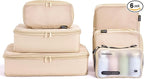6 Set Compression Packing Cubes for Travel, Large Medium Small Luggage Organizers (Mist Khaki)