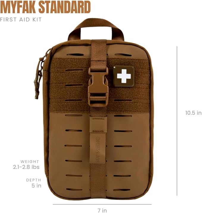 MY MEDIC MyFAK Standard - Ifak First Aid Kit - HSA FSA Eligible - 132 Life Saving Trauma and Medical Items - Survival Kit for Camping or Your Car - Coyote