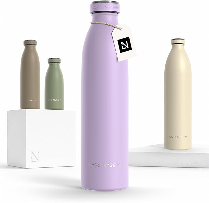 LARS NYSØM Stainless Steel Insulated Water Bottle 12oz 17oz 25oz 34oz 51oz | Insulated Thermo Flask for Hot and Cold Beverages | Leakproof Drinking Bottle (Lavender Purple, 25.4oz)