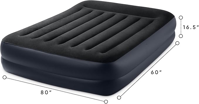 Intex Air Mattress, 64123ED Dura-Beam Plus Pillow Rest Fiber-Tech – Queen Size – Built-in Electric Pump – 16.5in Bed Height – 600lb Weight Capacity