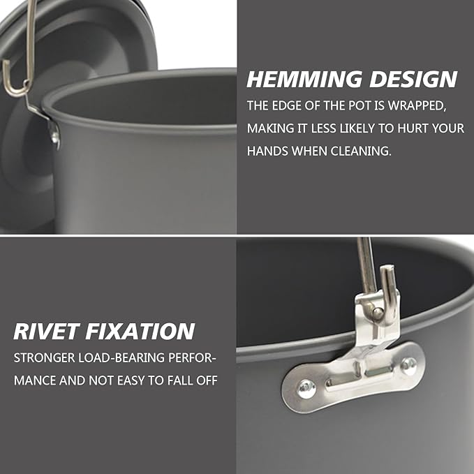 Aluminum Alloy Camping Hanging Pot with Lid Lifter Handle Lightweight 4200ml Portable Pot for Camping Cooking Hiking Picnic
