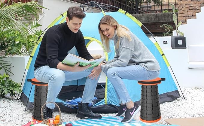 ALEVMOOM Telescoping Stool with Cushion,Portable Collapsible Stool,Camping Stools Retractable Folding Chair,More Sturdy Capacity 440Ib,for Garden Hiking Travel BBQ with Carry Bag&Carabiner