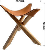 Leather Stool, Portable Beech Wood Artist Folding Stool, Italian Top Vegetable Tanned Leather Seat, Home Fashion Genuine Leather Director’s Stool for Home Outdoor Camping Fishing (Three Leg)