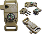 10Pack 5/8" Compass Whistle Buckle Plastic Paracord Bracelet Outdoor Camping Emergency Survival Travel Kits (Khaki)