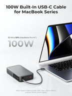 Portable Charger 20000mAh, 100W PD Fast Charging Power Bank with Built-in USB C Cable Smart Digital Display Laptop Battery Pack for MacBook, iPad, iPhone, Samsung, Steam Deck and More