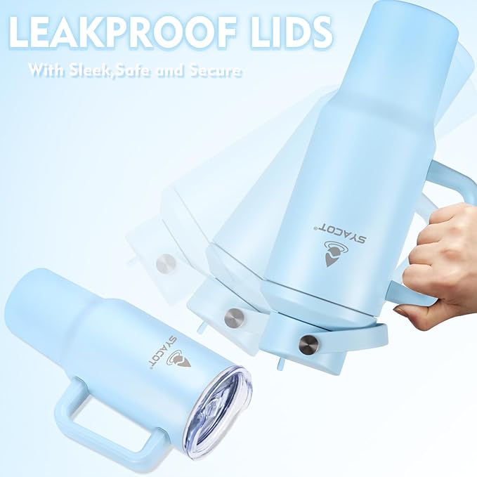 40 oz Tumbler with Handle and Straw or Convert to 40 oz Insulated Water Bottle Fits in Cup Holder. Stainless Steel Metal Water Flask with 2 Lids for Travel,Camping,Gym Sports Coffee Mug Thermal Cup