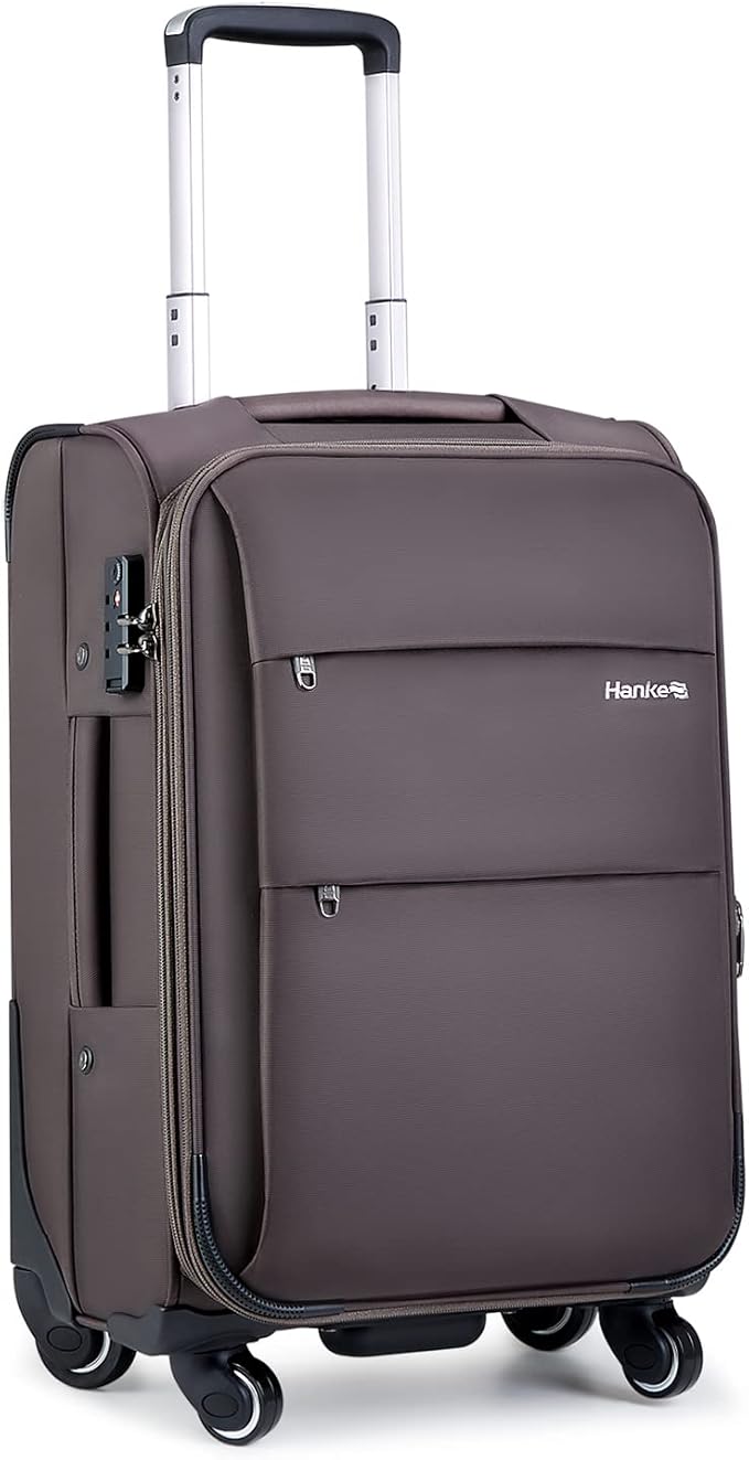 Hanke 20 Inch Expandable Carry On Luggage 22x14x9 Airline Approved Softside Suitcases with Wheels Lightweight Travel Luggage Rolling Suitcase with Lock for Men and Women.(Coffee)