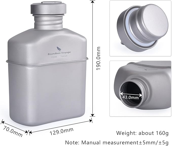 Boundless Voyage Titanium Canteen Mess Kit with Camouflage Bag Large Capacity Kidney-Shaped Camping Pot Pan Set with Lid & Hanging Chain