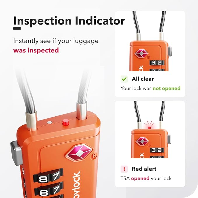 Luggage Locks TSA Approved with Inspection Indicator and Resettable 4-Digit, Easy-to-Read Combination, TSA Locks for Luggage, Suitcases, Backpacks & Travel Bags, Orange, 4-Pack