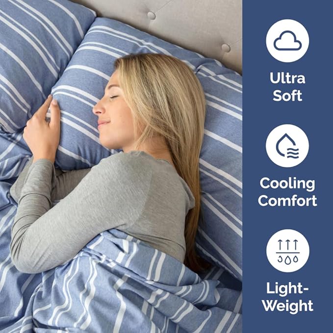 Pillowcases - Ultra Soft Hotel Quality Pillowcase Covers - Comfy, Cozy & Wrinkle Free - Shrinkage and Fade Resistant - Machine Washable Pillow Protectors - (Queen, Blue Stripes 3, 4 Piece Set)
