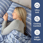 Queen Pillow Cases Set of 2 - Ultra Soft Hotel Quality Pillowcase Covers - Comfy Cozy Bedding for Women, Men, Kids & Teens - Machine Washable Pillow Protectors - 2 Pieces Set - Queen Size Blue Stripes