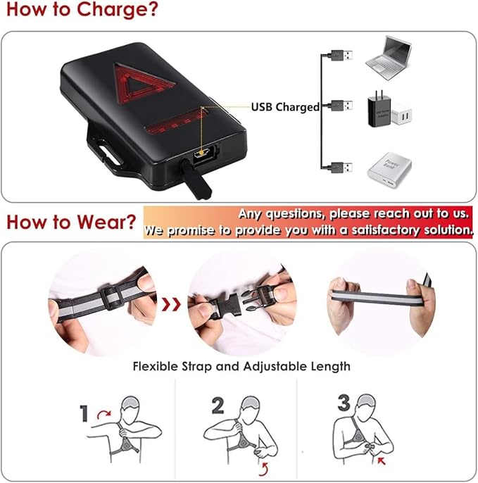 ALOVECO Outdoor Night Running Lights LED Chest Light Back Warning Light with Rechargeable Battery for Camping Hiking Running Jogging Outdoor Adventure (90° Adjustable Beam)