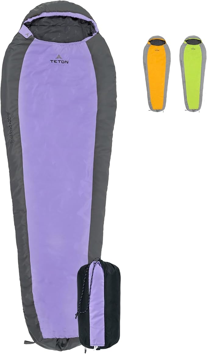 Teton 20F and 5F Degree Sleeping Bag; Lightweight, Warm Weather Mummy Sleeping Bags for Adults and Kids, Camping, Backpacking, Hiking