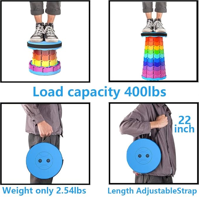 WESAPPINC Upgraded Collapsible Stool, Lightweight & Sturdy,Max 400lbs Portable Retractable Telescoping Stool Foldable Camping Stool for Adults Outdoor Hiking Garden BBQ Fishing (Black+Red)