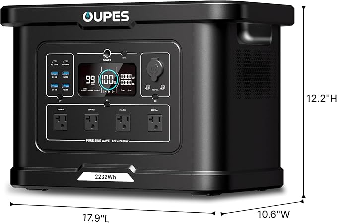 OUPES Exodus 2400 Portable Power Station 2400W (Boost 2600W, Surge 4500W), 2232Wh LiFePO4 Battery Generator, 0-80% Charge in 1.2H, Solar Ready for Home Backup, Camping & RV Essentials