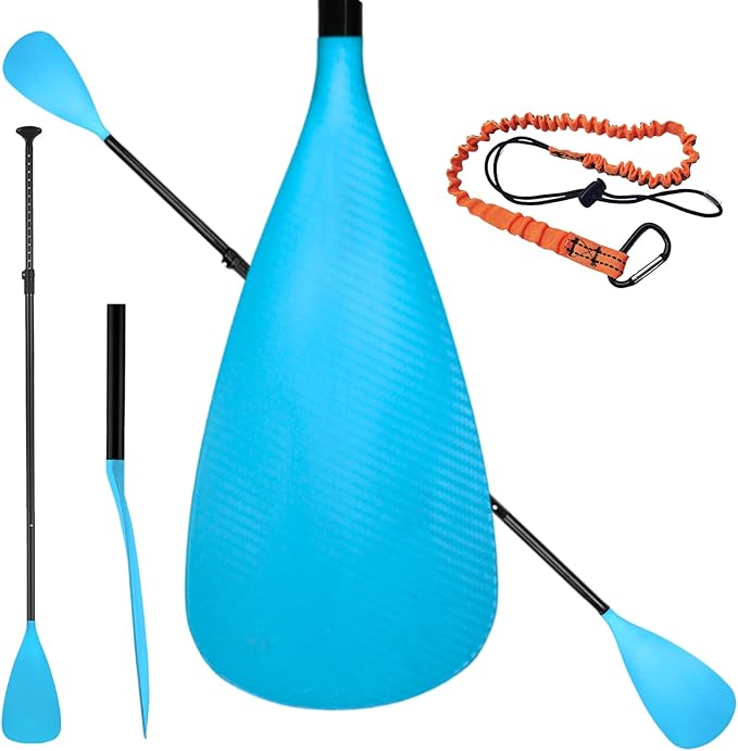 SUP Paddle – 4-Piece Adjustable Kayak Oar, Detachable Aluminum Alloy Paddle Board Paddles, Floating Carbon Fiber Textured Blade, Lightweight & Durable with Stretchable Leash