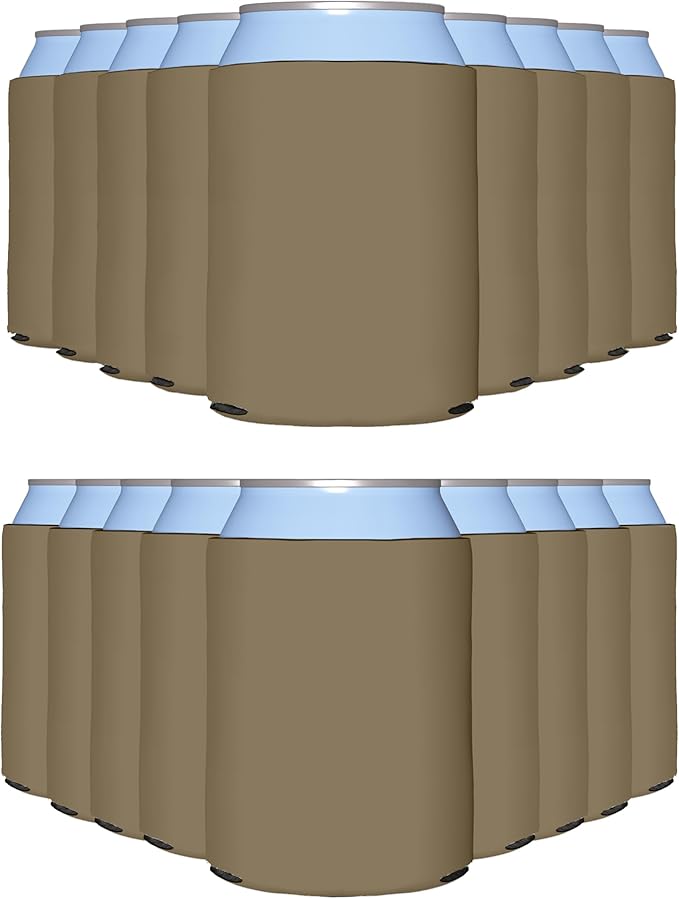 PartyPrints 200 Pack Taupe Blank Can Cooler Sleeves, Customizable Bulk Insulated Foam for Beer, Collapsible Plain Drink Holder, Cold Soda Insulator, 12oz Regular, 16oz Tall Cans