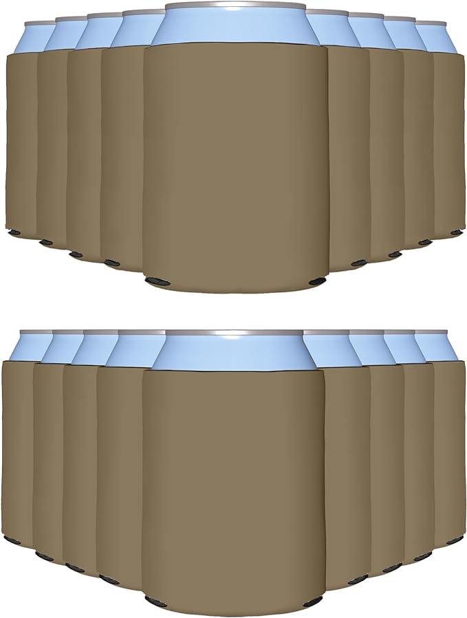 PartyPrints 1000 Pack Taupe Blank Can Cooler Sleeves, Customizable Bulk Can Coolers, Extra-Thick Collapsible Drink Insulator Sleeve, Beer Can Coolers for Party Beverages