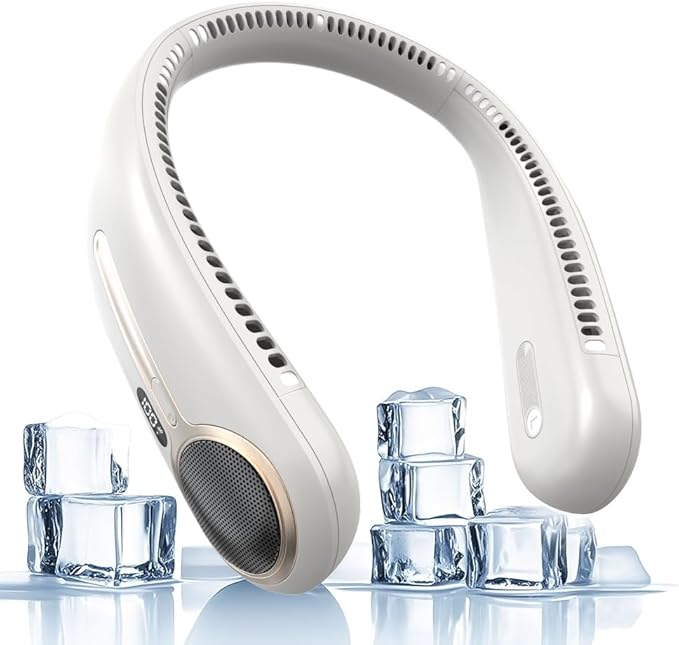 Portable Neck Fan,Hands Free Personal Wearable Bladeless Fan,6000mAh USB Rechargeable,360° Cooling,LED Display,4-Speeds,Birthday Gifts for Men Women Dad Mom,Outdoor Indoor Travel Camping (Light grey)