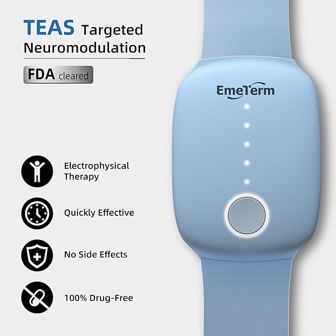 EmeTerm Fashion Anti-Nausea Wristband Relieve Morning Motion Travel Sickness Rechargeable Drug Free Bands without Side Effects - Extra 2pack Conductive Gel (Blue - Extra 2pack Conductive Gel)