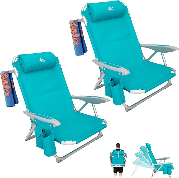 #WEJOY Folding Beach Chair for Adults, 4-Position Aluminum Lightweight Beach Chair, Low Sands Chairs with Shoulder Strap, Cup Holder and Padded Headrest, Supports 265lbs for Lawn