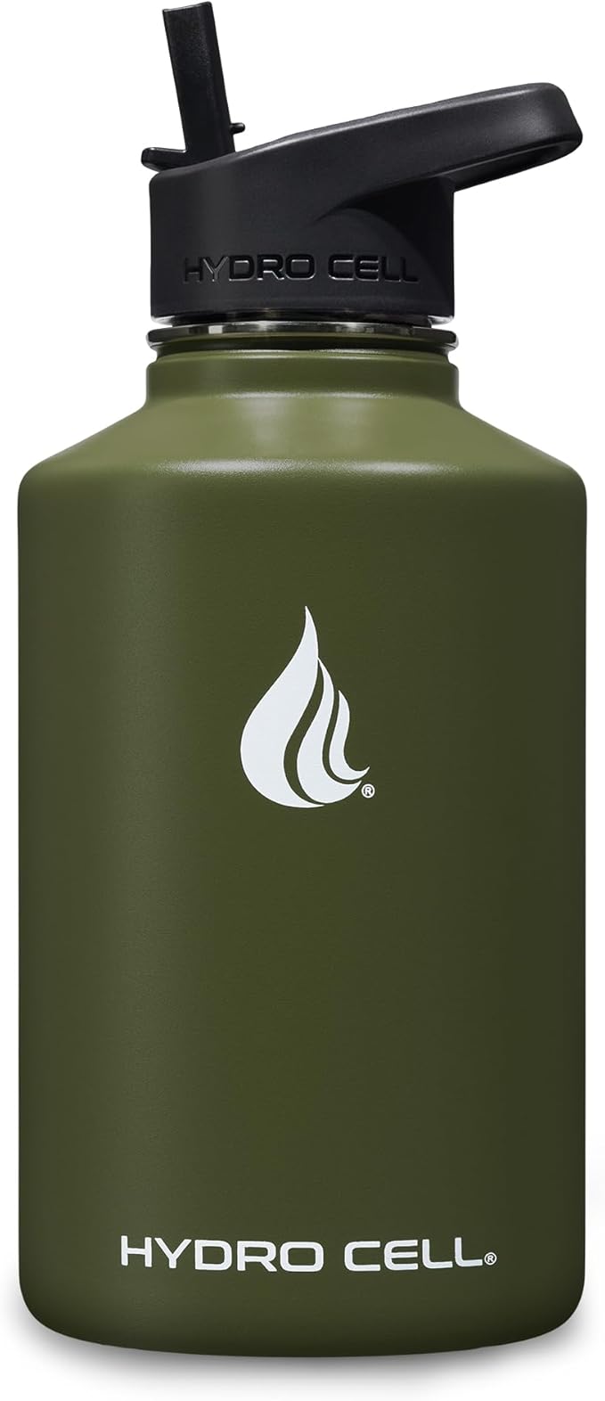 HYDRO CELL Stainless Steel Insulated Water Bottle with Straw - For Cold & Hot Drinks - Metal Vacuum Flask with Screw Cap and Modern Leakproof Sport Thermos for Adults (Army 64oz)