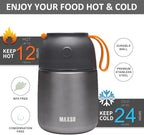Insulated Thermo Food Jar for Hot & Cold Food for Kids Adult, 17 oz Soup Thermal Hot Food Containers for Lunch, Triple Layer Insulation Stainless Steel Food Jar with Spoon (Grey)