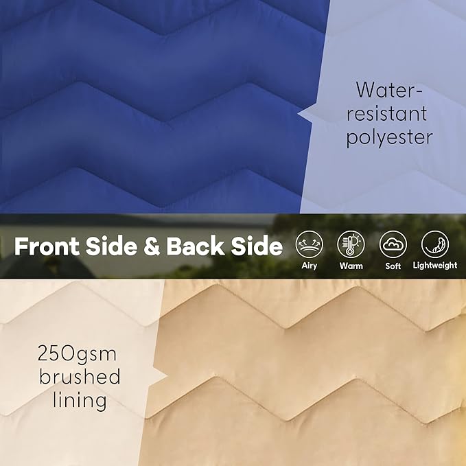 UNIKOME Outdoor Packable Travel Blanket, Lightweight Waterproof Puffy Down Alternative Camping Blanket With Corner Loops, 75'x52', Blue