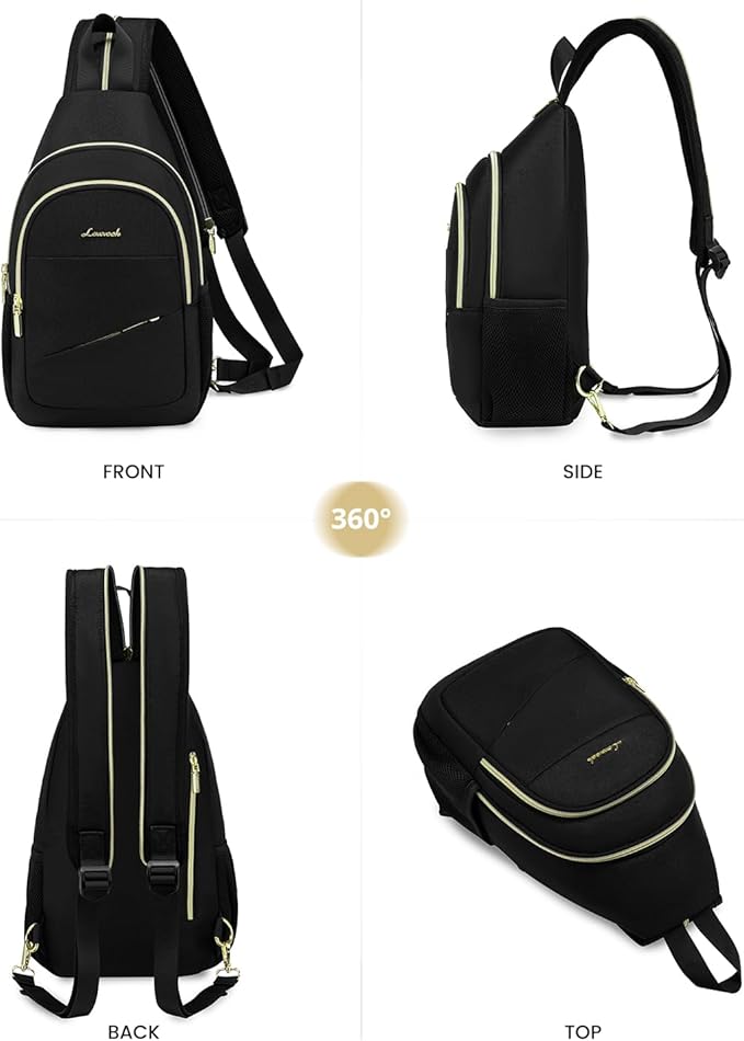 LOVEVOOK Sling Bag for Women, Sling Backpack Crossbody Bag Convertible, Small Diaper Bag Hiking Daypacks Water-resistant, Travel Shoulder Bag Chest Bag, All Polyester Black